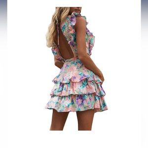 Women Backless Ruffle Dress